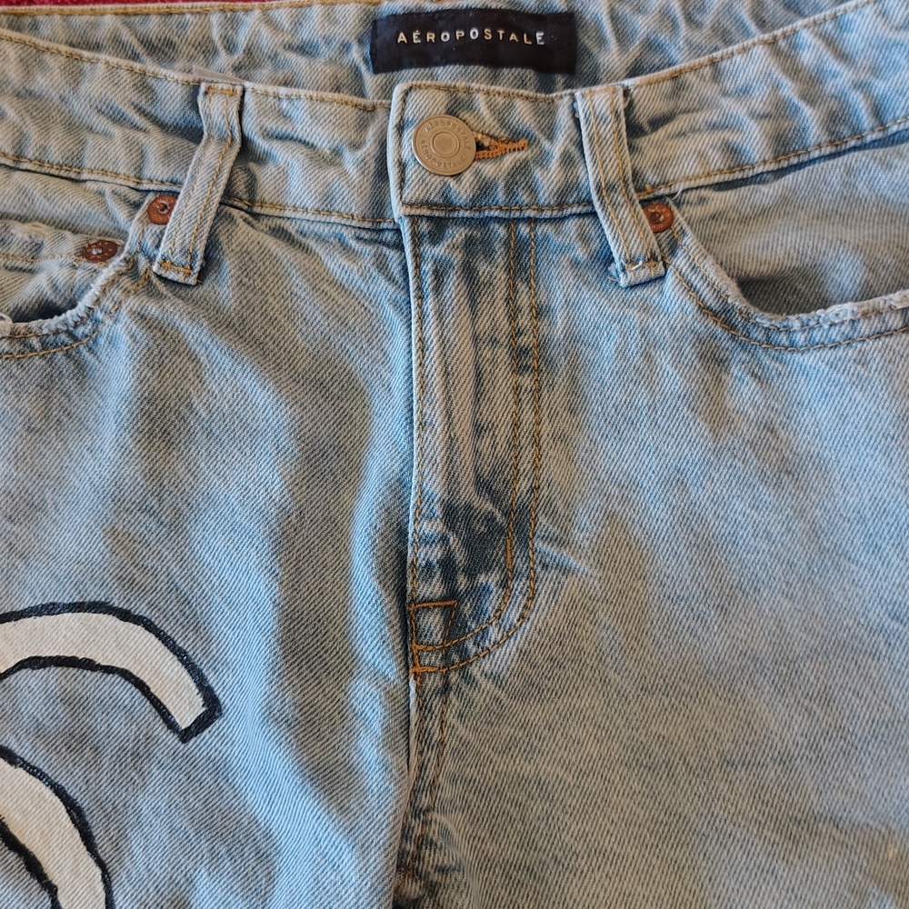 Aeropostale Senior Painted Jeans. Light Blue Low-Rise Bootcut Jeans - Picture 12 of 16
